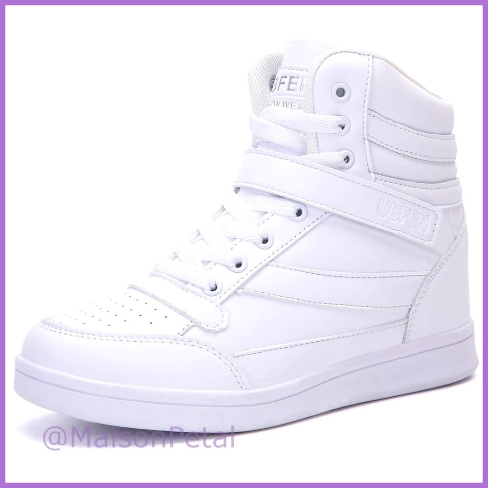 High Top Sneakers with Hidden Wedge Heel Ankle Support 2 Inch Height Increase